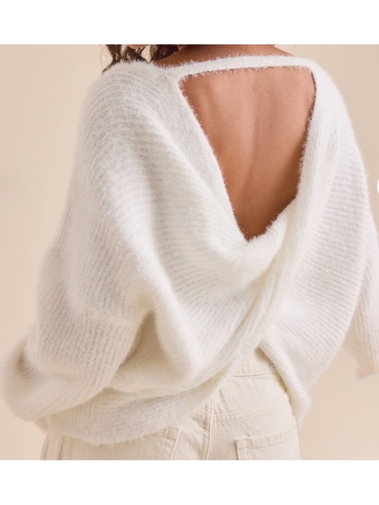 Altar'd State Sweaters - Altar'd State Off-the-Shoulder Fuzzy Open-Back Sweater - White